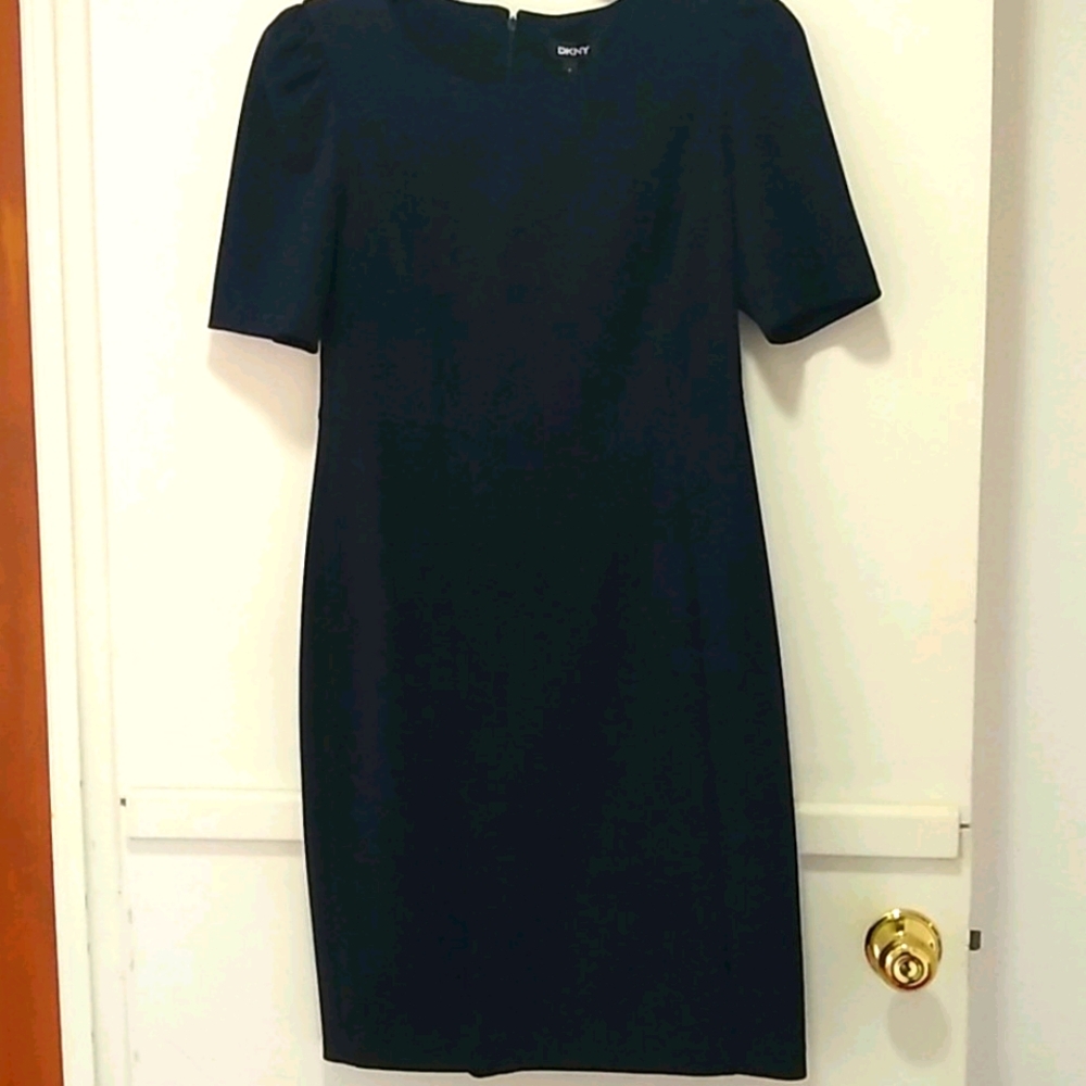 NWT DKNY navy sheath dress puff-sleeve, size 10